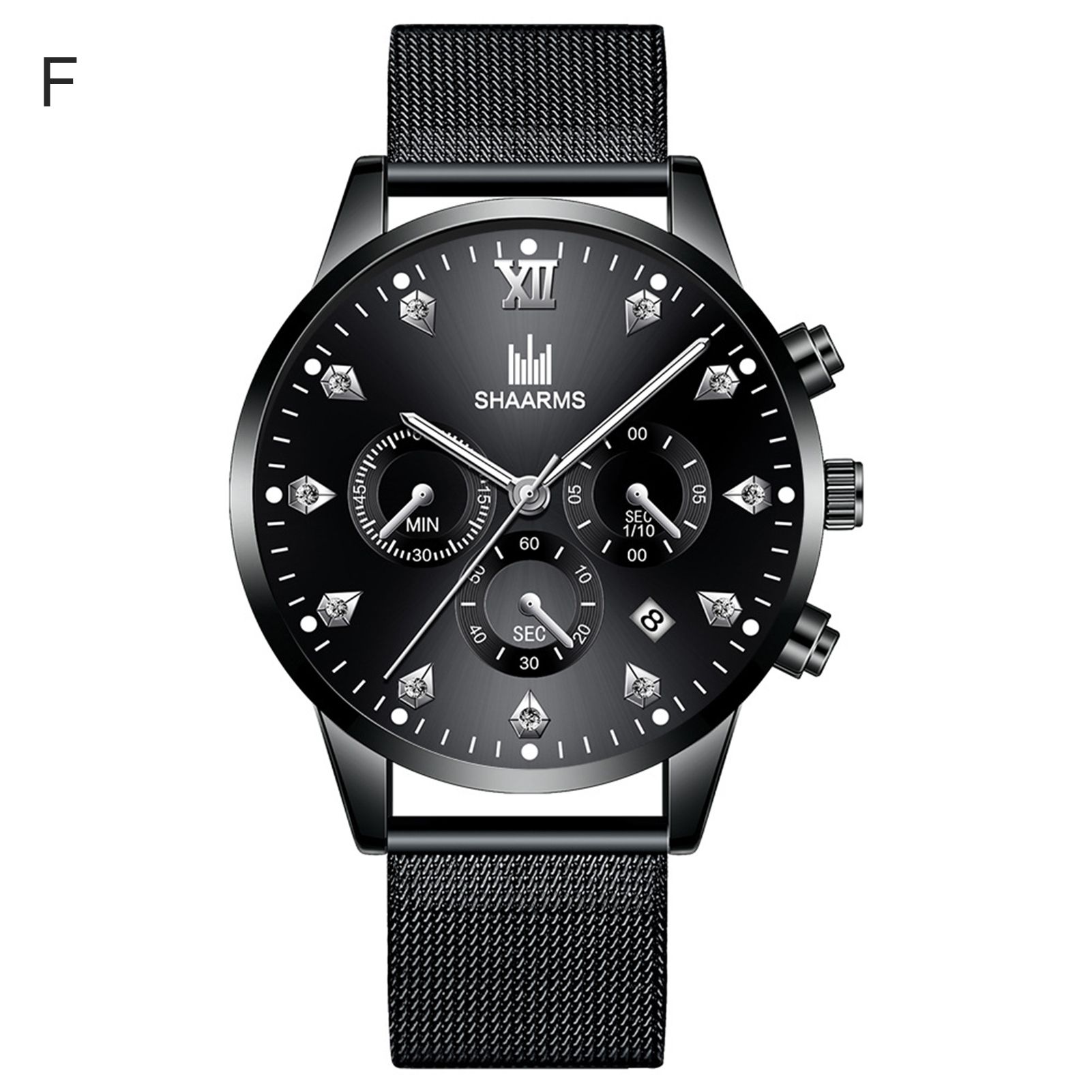 Men Simple Quartz Watch Mesh Strap Three-eye Calendar Wristwatch Gift