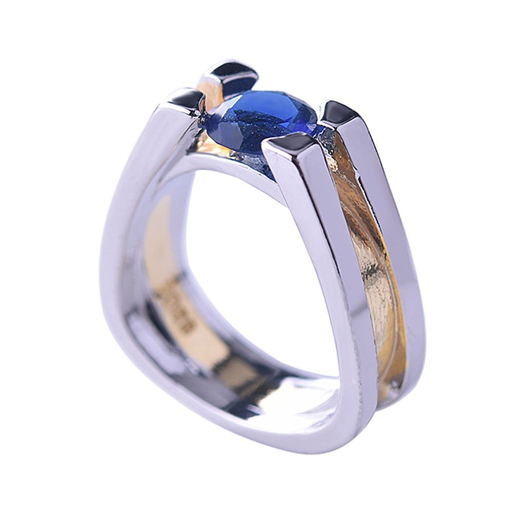 Women Faux Sapphire Inlaid Geometric Finger Ring Wedding Proposal Jewelry Gift
