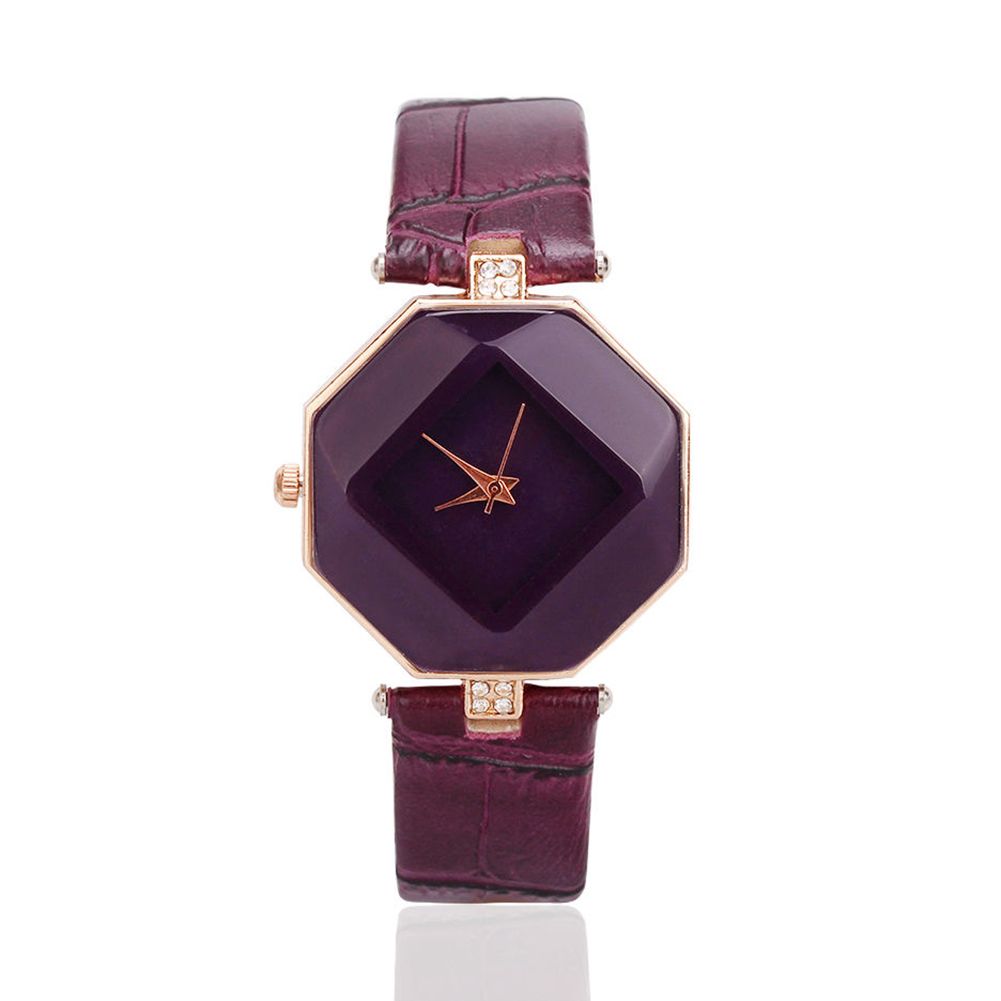 Women 's Fashion Faux Leather Band Analog Quartz Rhombic Case Wrist Watch Gift