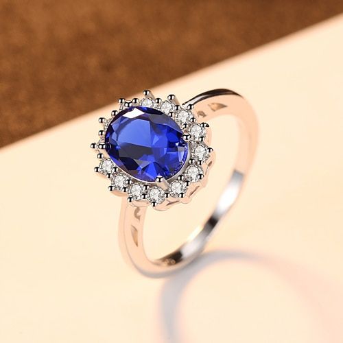 CZCITY  Princess Diana William Kate Emerald Ruby Sapphire Wedding Engagement Rings for Women 925 Sterling Silver Fine Jewelry