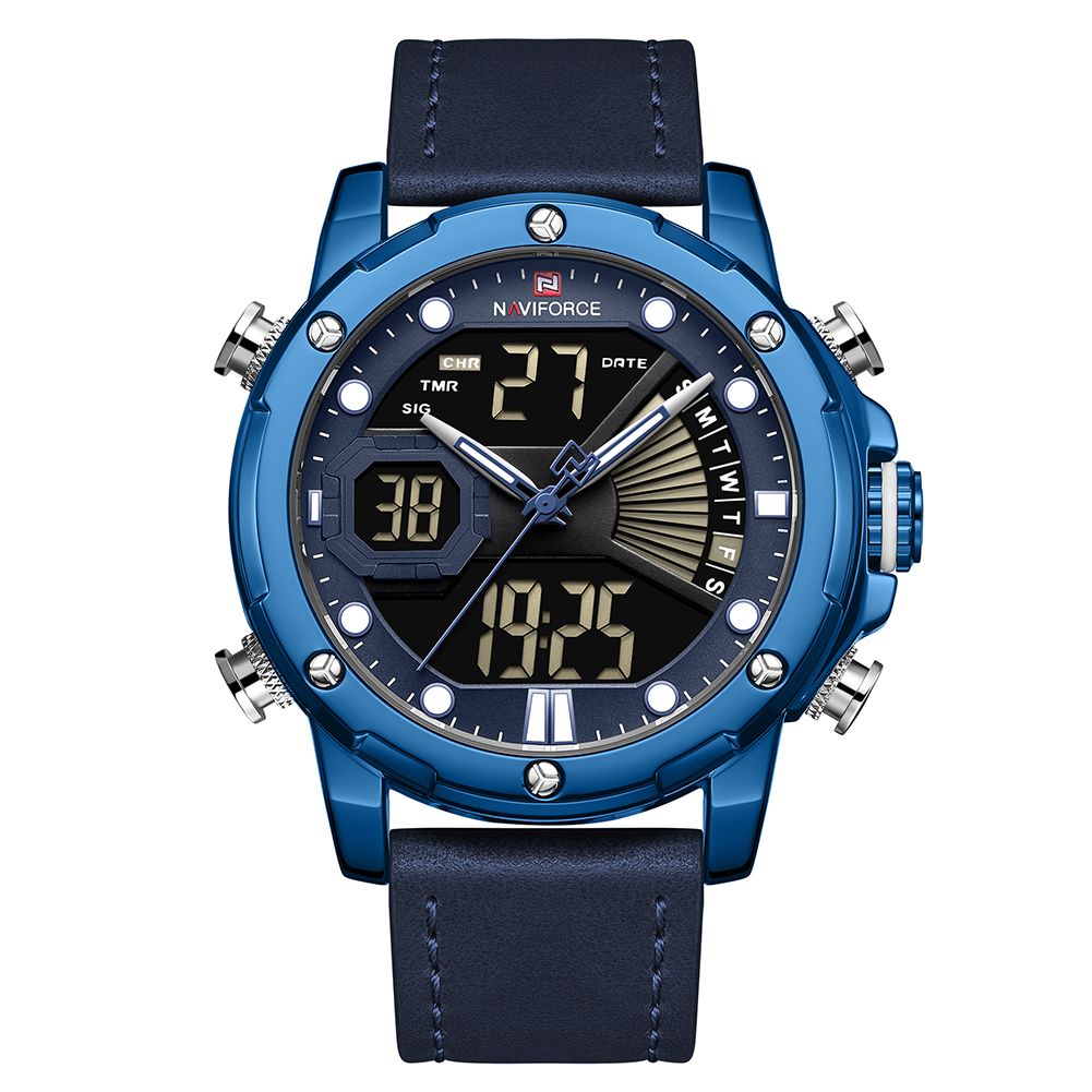 Yfashion Men Waistwatch Electronic Quartz Movement Sports Watch Stainless Steel Pin Buckle Leather Strap Zinc Alloy Case 30m Waterproof