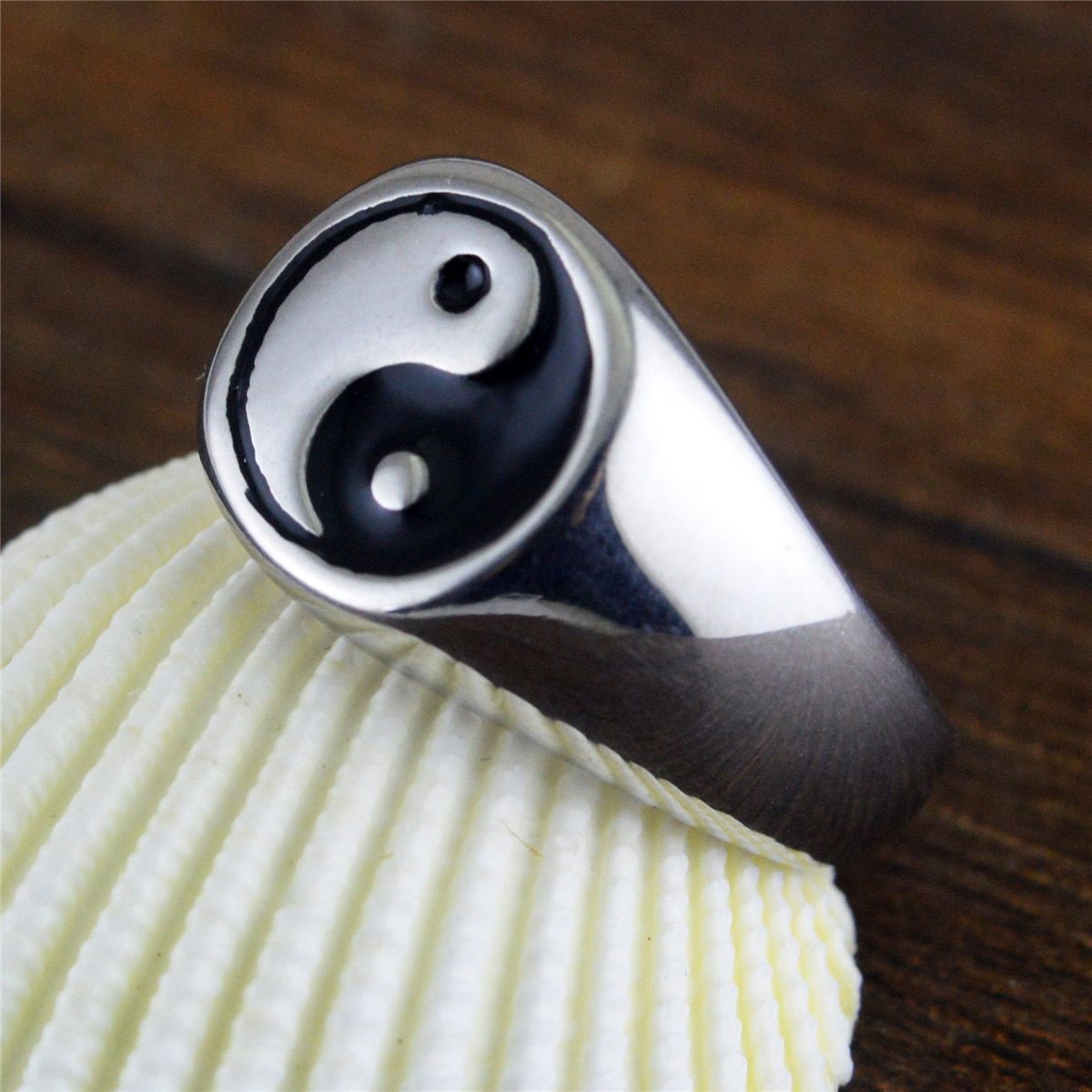 7 to 13 size Tai chi Yin Yang Gossip Ring Male Stainless Steel Epoxy Punk Rings For Men Women Finger Enamel Statement Jewelry