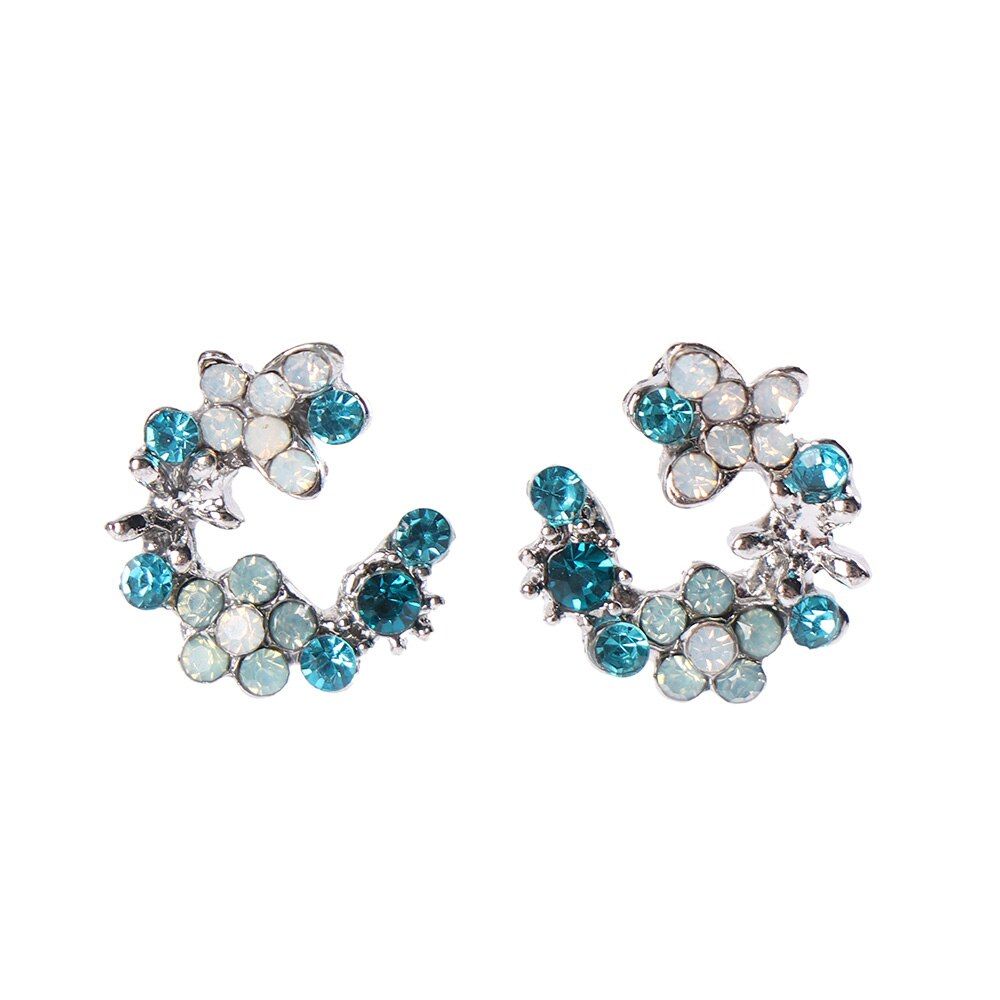 Fairy Cute Round Flora Stud Earrings Women Sweet Flower Wreath Butterfly Earrings Multicolor Shiny Rhinestone Petal Earring