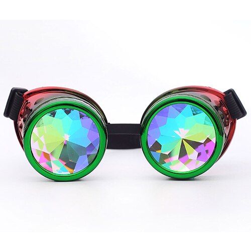 Green RedHotselling Kaleidoscope Rainbow Crystal Lenses Steampunk Goggles EDM Glasses Gothic Cosplay Goggles Eyewear Vintage Halloween