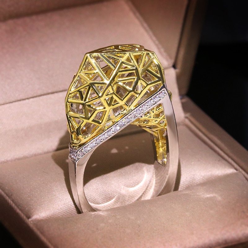 Gold Silver Color Geometric Hollow Big Rings for Women Wedding Engagement Ring Fashion Jewelry 2020 New S925