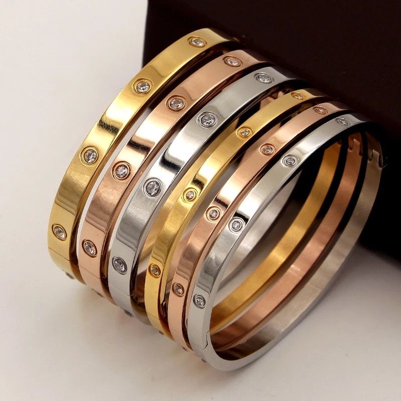 Trendy Rose Gold Lovers Bracelet for Women Stainless Steel Love Bangles Bracelets Men Cubic Zirconia Golden Jewelry Pulseiras
