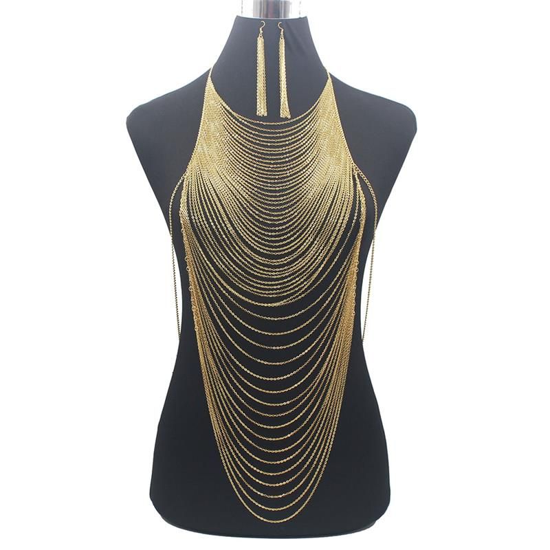 Luxury Fashion Shiny Sexy Body Belly Silver Color Full chain Body Bra Harness Necklace Tassel Waist Jewelry