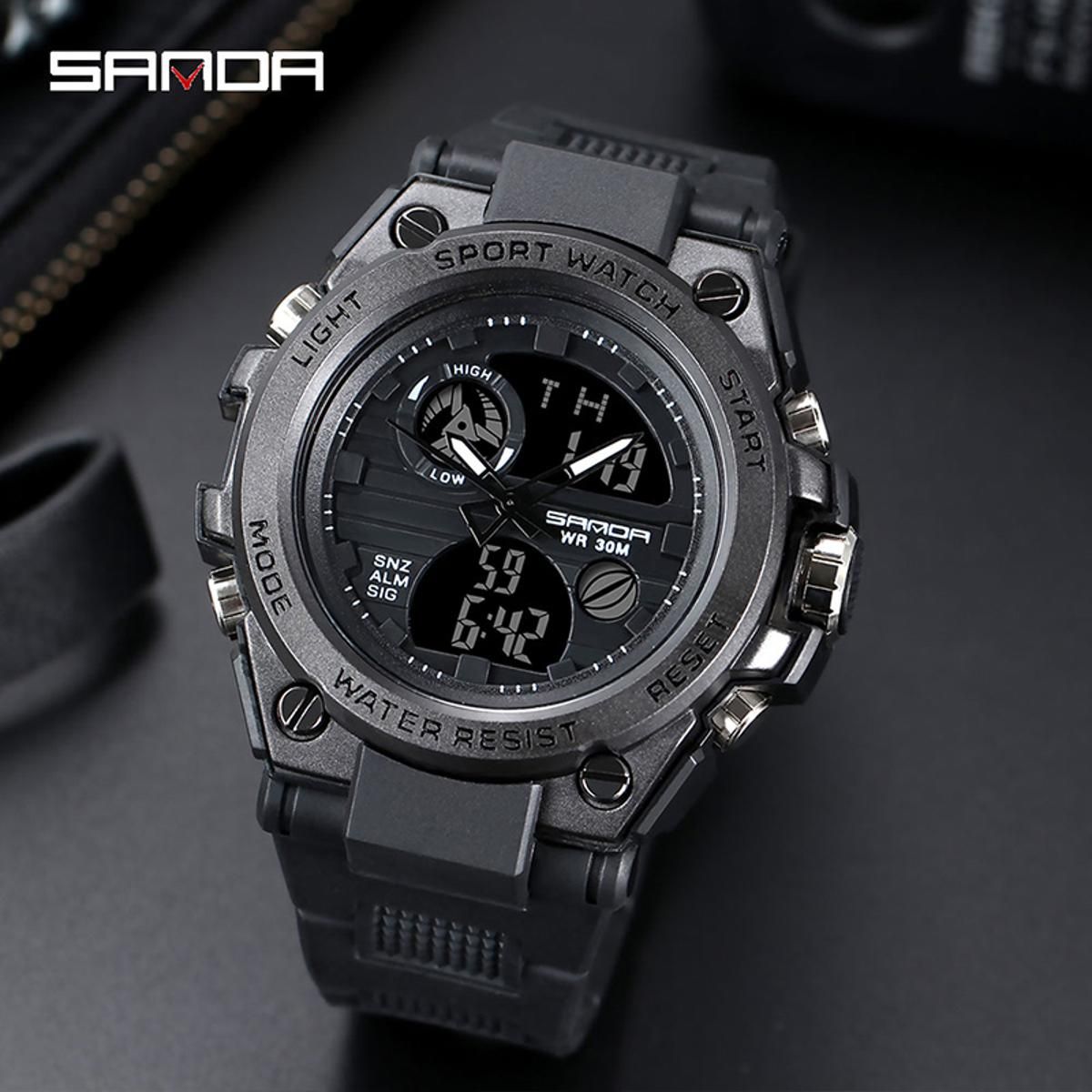 SANDA Brand Fashion Luxury Casual Men's Sports Digital Watch LED Men's Multi-function Watch Chronograph Military Waterproof Outdoor Swimming Watch