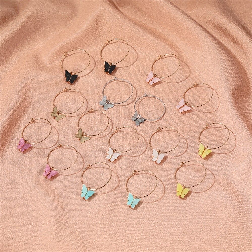 Enamel Butterfly Earrings Alloy Circle Round Simple Acrylic Earings Female