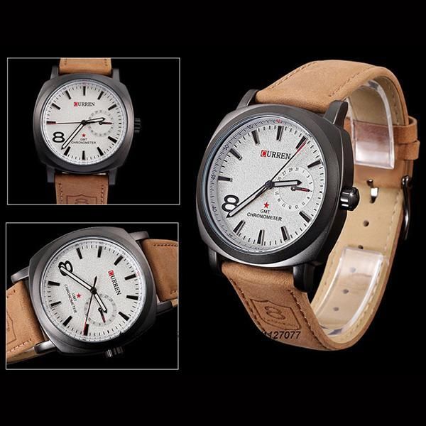 PU Leather Analoge Watch For Men-White & Brown
