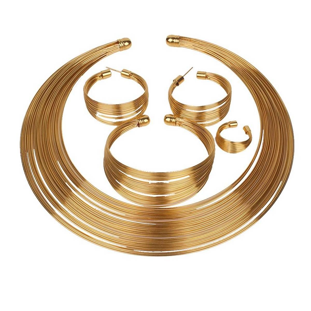 4Pcs/Set Exotic Nigerian Bridal Circle Necklace Earrings Bracelet Ring Jewelry