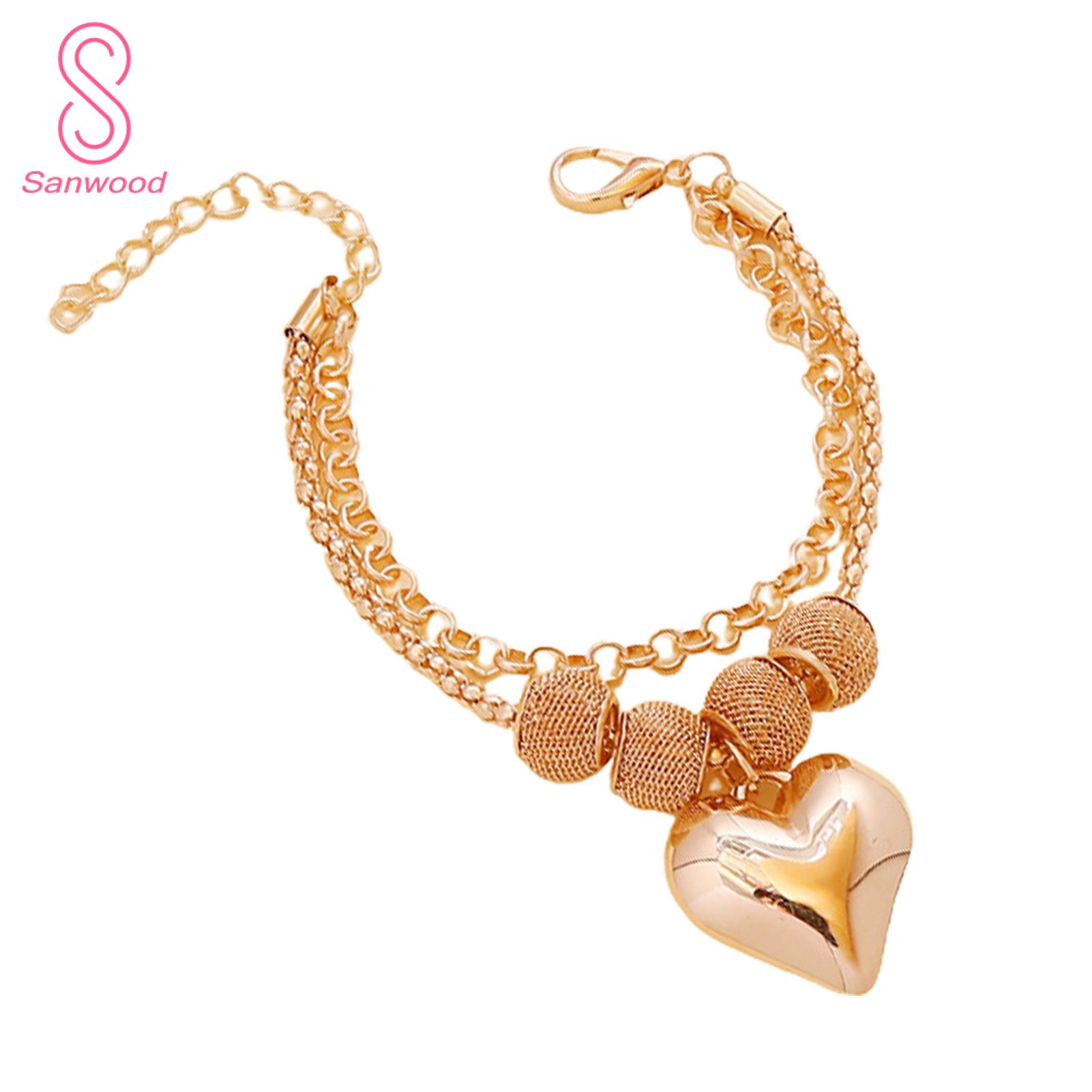 Necklace Heart Pendant Link Chain Women Multi-layer Necklace Electroplating Hook Earrings Bracelet for Party