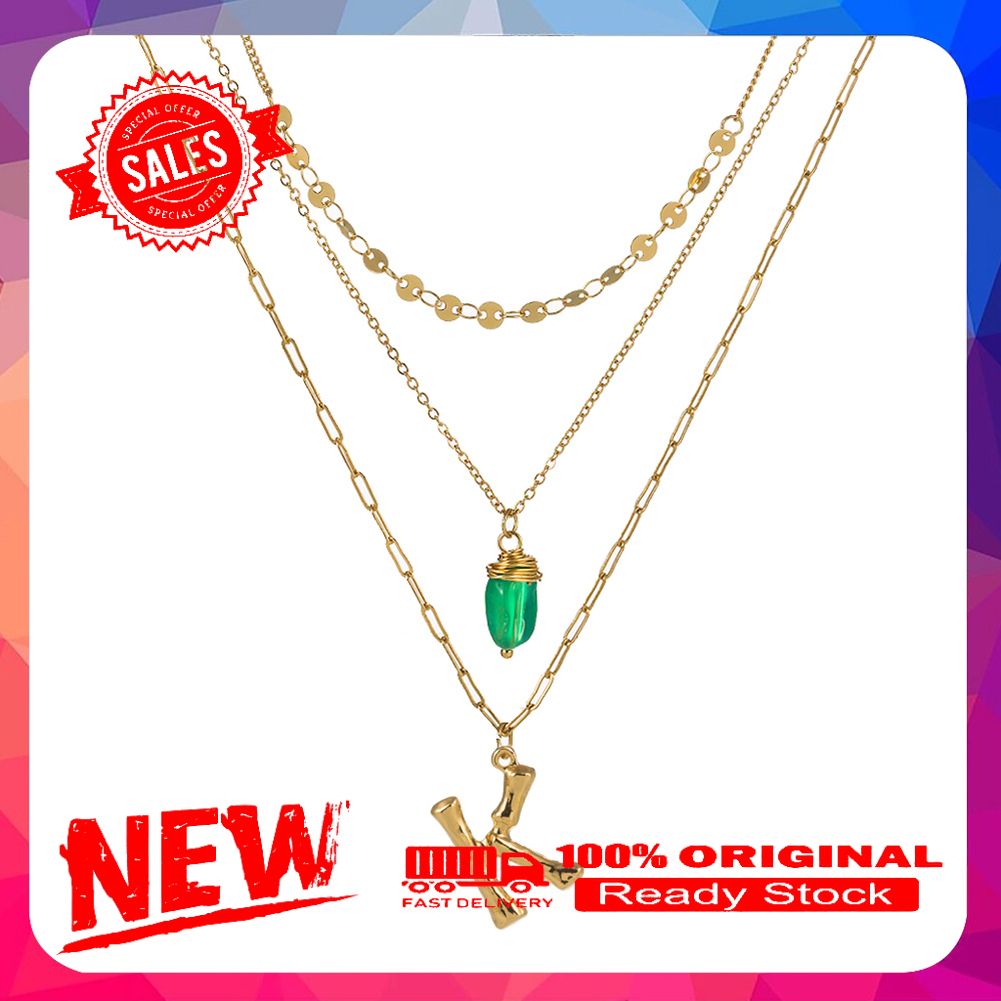 Fashion 26 Letters Natural Stone Charm Multi Layer Chain Necklace Women Jewelry