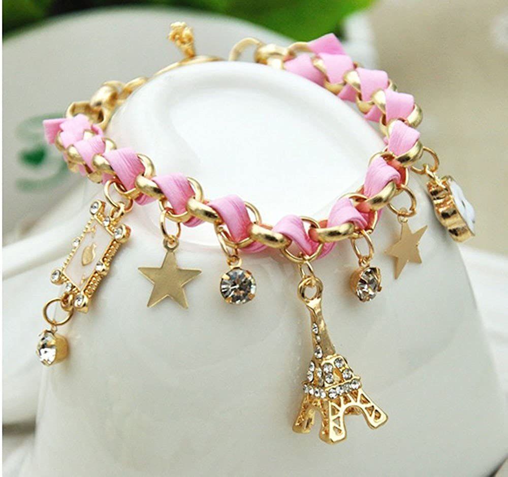 Eiffel Tower Bracelet Fashion Elegant Leather Rope Crystal Woven Bracelets Anklets For Women