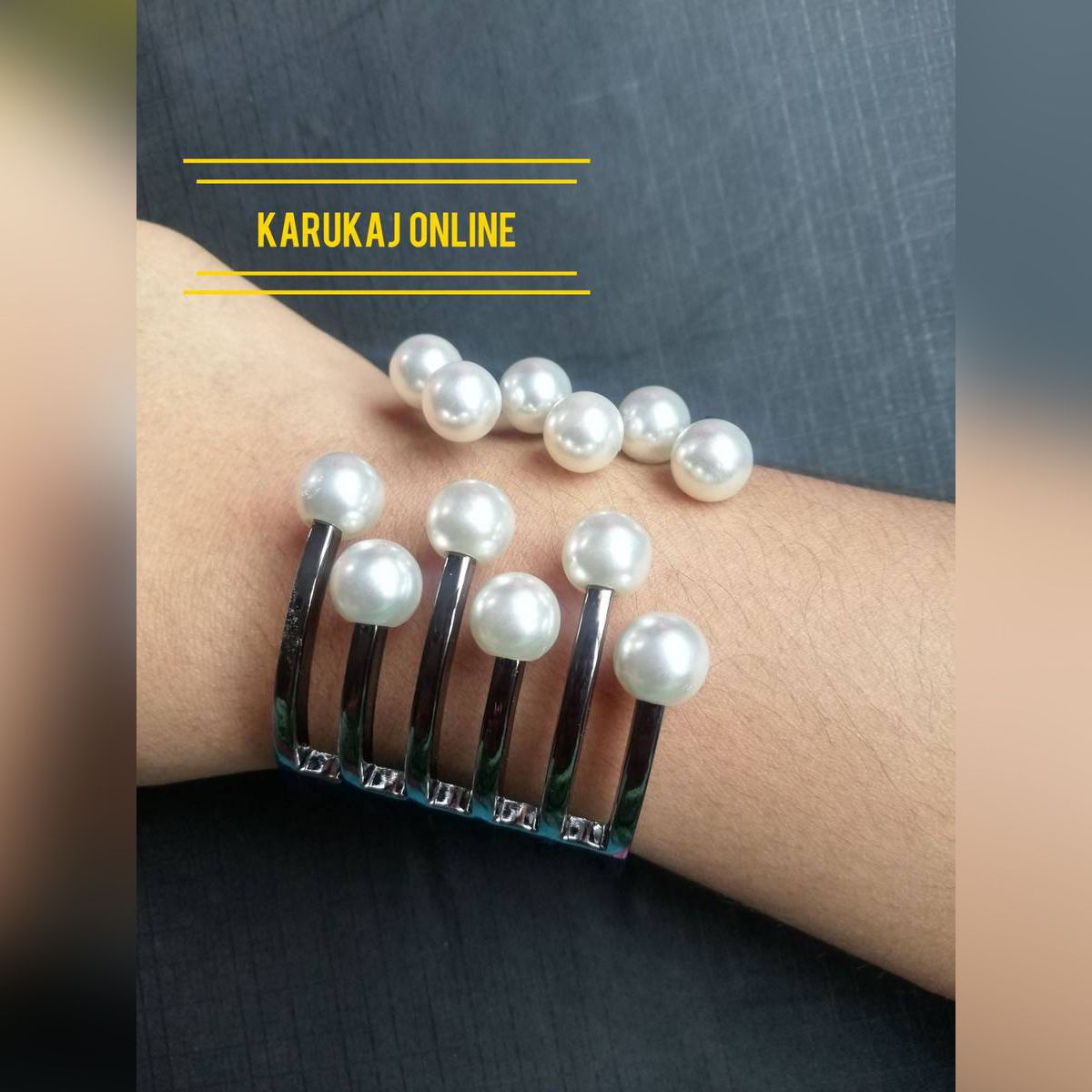 Super shine Stainless Steel heavy metal with pearl party bracelet
