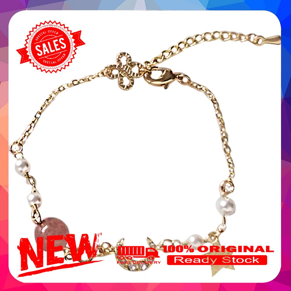 Fashion Women Rhinestone Star Moon Bead Charm Chain Bracelet Bangle Jewelry Gift
