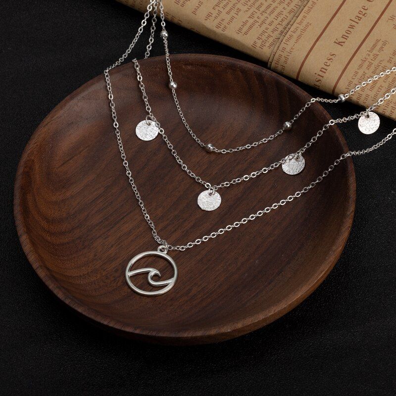 Vintage Chain Coin Necklace for Women Bohemian Multilayer Silver Color Chokers Collar Circle Map Horns pendant Necklace Jewelry