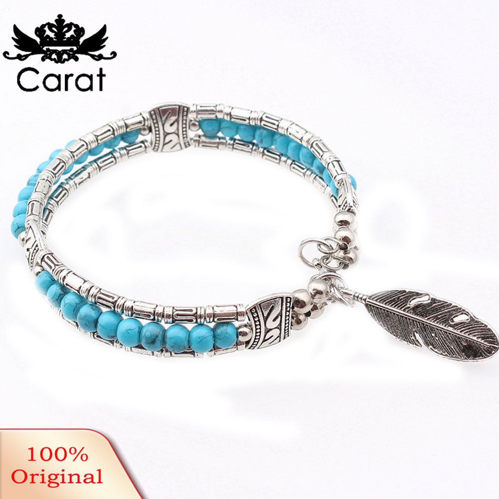 Ethnic Tibetan Feather Turquoise Beads Brelet Women Men Bangle Jewelry Gift