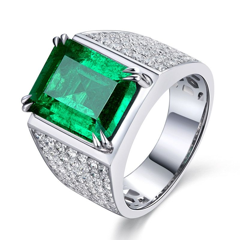 Anillos Yuzuk 925 Sterling Silver Men's Rings Long Rectangle Emerald Pave Ring For Men Luxury Cubic Zirconia Wedding Rings