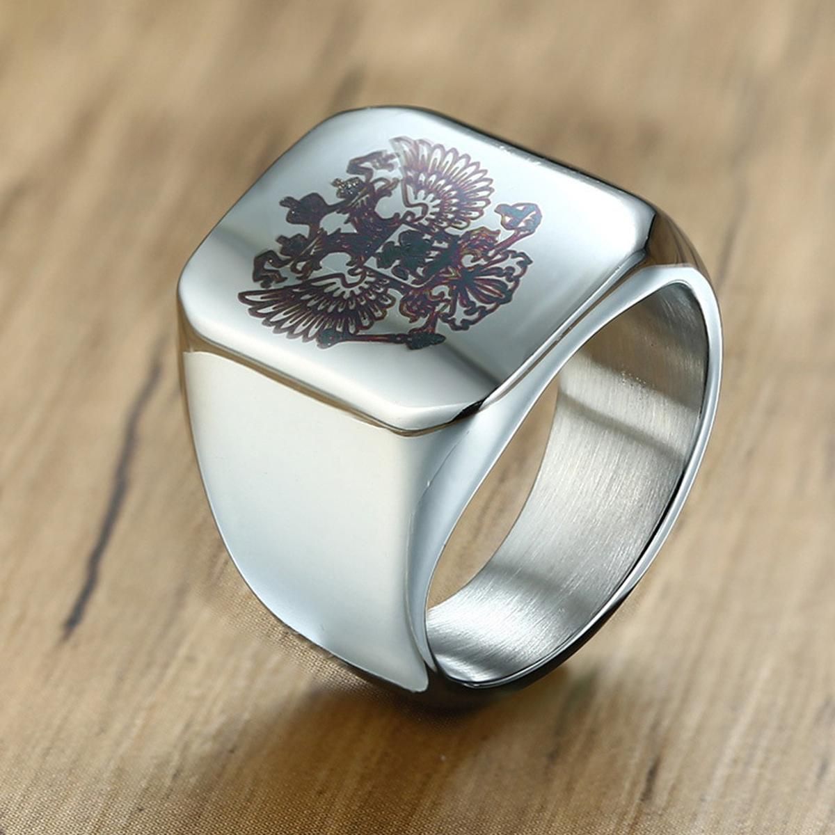 Vnox Russian National Emblem Men Signet Ring Double-headed Eagle Stainless Steel Male Band Domineering Fraternal Rings