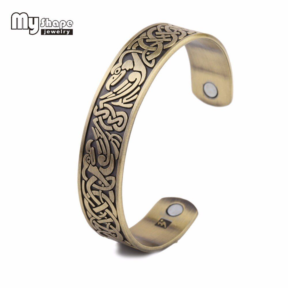 My Shape Health Magnetic Therapy Bracelets Phoenix Totem Antique Copper Tone Cuff Bangle Zinc Alloy Engraved Vintage Bracelet