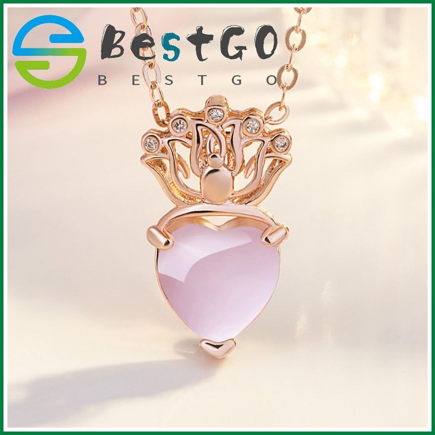 High-Grade Hibiscus Stone Powder Crystal Heart-Shaped Pendant Necklace Female Korean Of The Bauhinia Pendant Micro-Set Pendant Jewelry