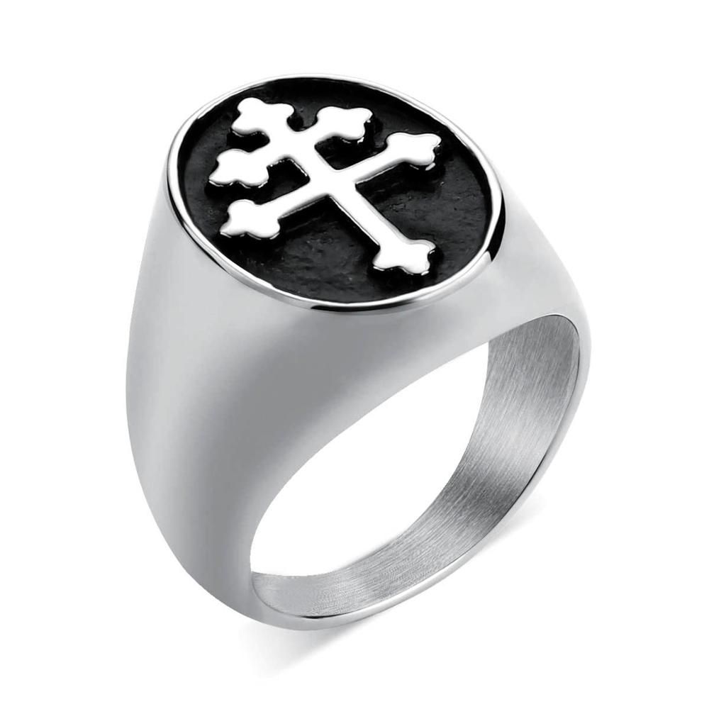 EdgLifU Lorraine Cross Ring Gold Silver Color Titanium Stainless Steel Crux Vera Cross Rings for Men Punk Jewelry Drop Shipping
