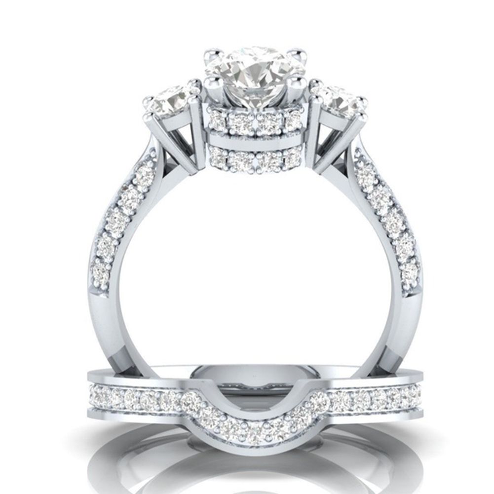 2-in-1 Women Vintage Rhinestone Engagement Wedding Party Jewelry Finger Ring