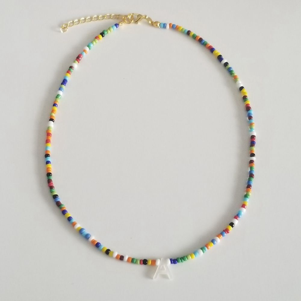 Bohemia Beaded Choker Necklace For Women 26 English Initial Letter Necklace Shell Pendant Women's Neck Chains Bead Jewelry Boho