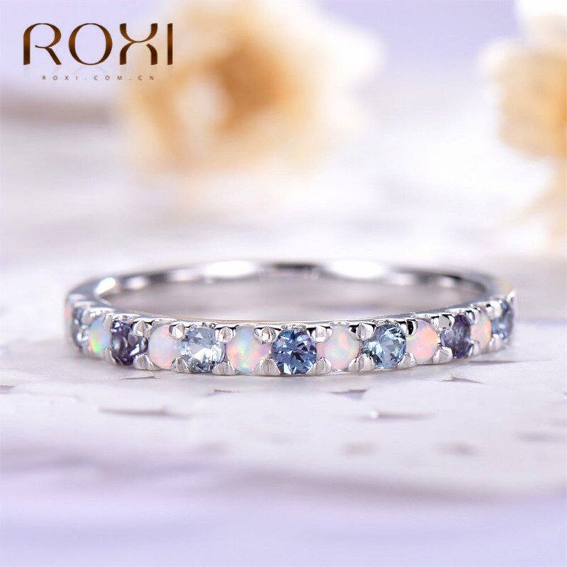 ROXI 2020 Luxury Blue Stone Crystal Rings For Women Silver Color Fire Opal Ring Dainty Wedding Bnad Engagement Ring Jewelry Gift