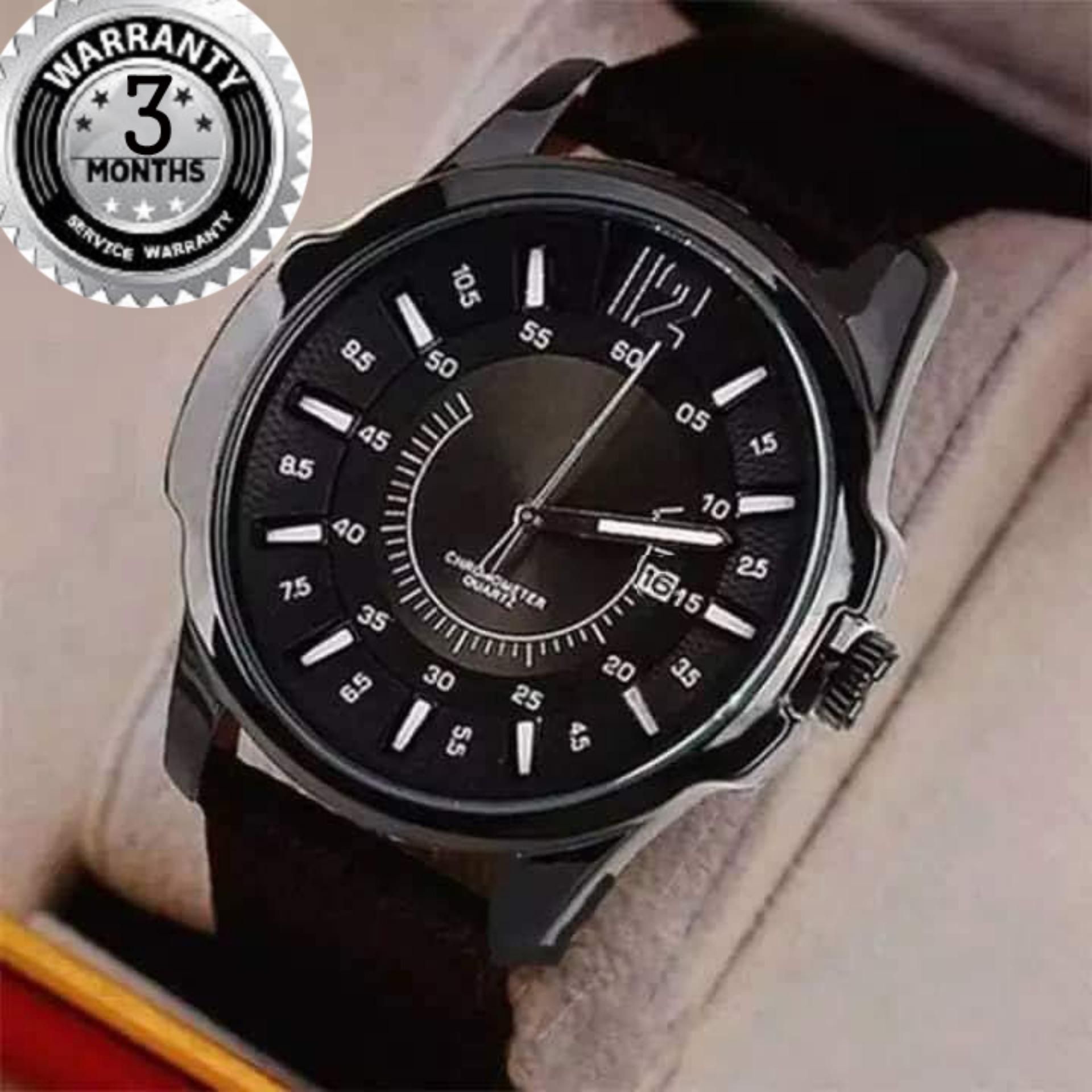 Leather Analog Watch For Men - Black