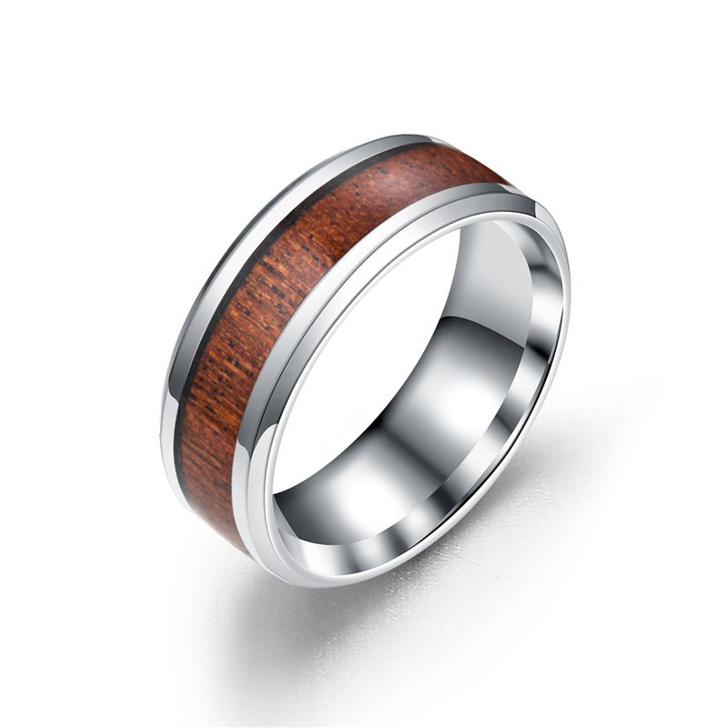 Rhodium Plated Wholesale Titanium Stainless Steel Wooden Round Rings