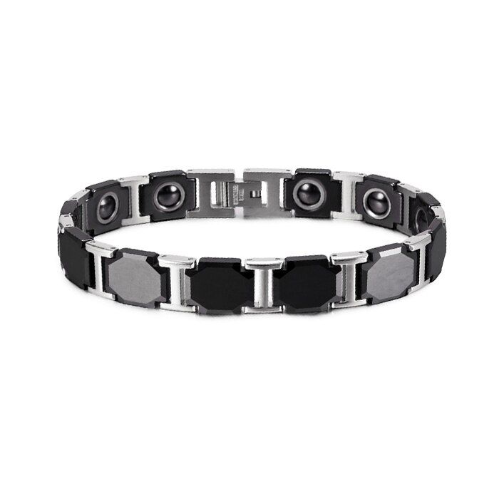 Black Cross Bracelet Men Stainless Steel Chain Ceramic Bracelet Male Germanium Wrist Band Magnetic Therapy Arthritis Men Jewelry