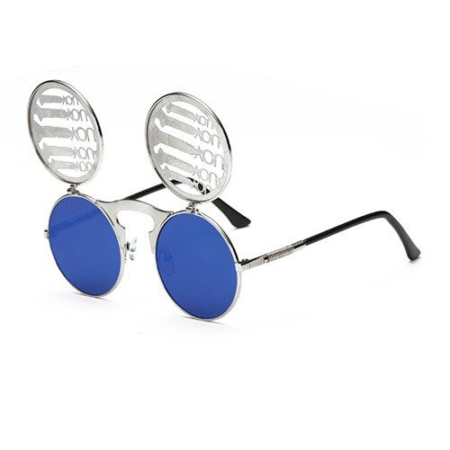 C15Emosnia Unisex 2021 Retro Steampunk Sunglasses Men Women Cool Funny Flip Punk Round Sun Glasses Google Vintage Eyewear UV400