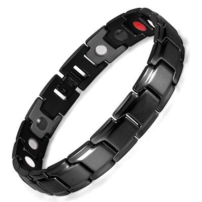 Rainso Brand Fashion Black Stainless Steel Health Power Bracelet Bangle for Men 4 in Bio Magnetic Link Bracelets OSB-1540BK