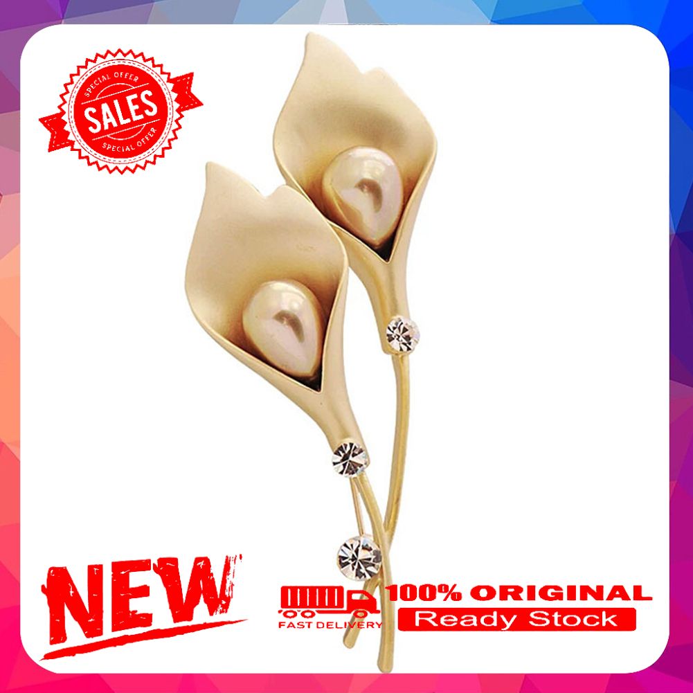 Women Fashion Tulip Shape Faux Pearl Inlaid Brooch Pin Dress Suit Collar Badge