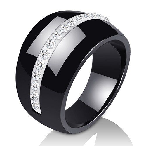 2019 Ceramic Rings Black & White With 1 Row For Rhinestone Women Exquisite Fashion White Color Cubic Zircon For Wedding Ring