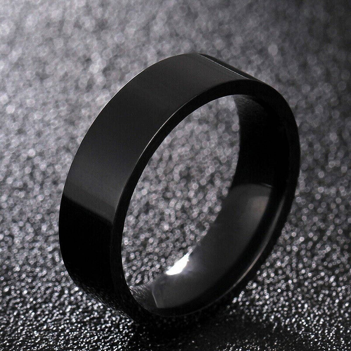 6mm Simple Band Womens Men's 316L Stainless Steel Black Plating Engagement Rings