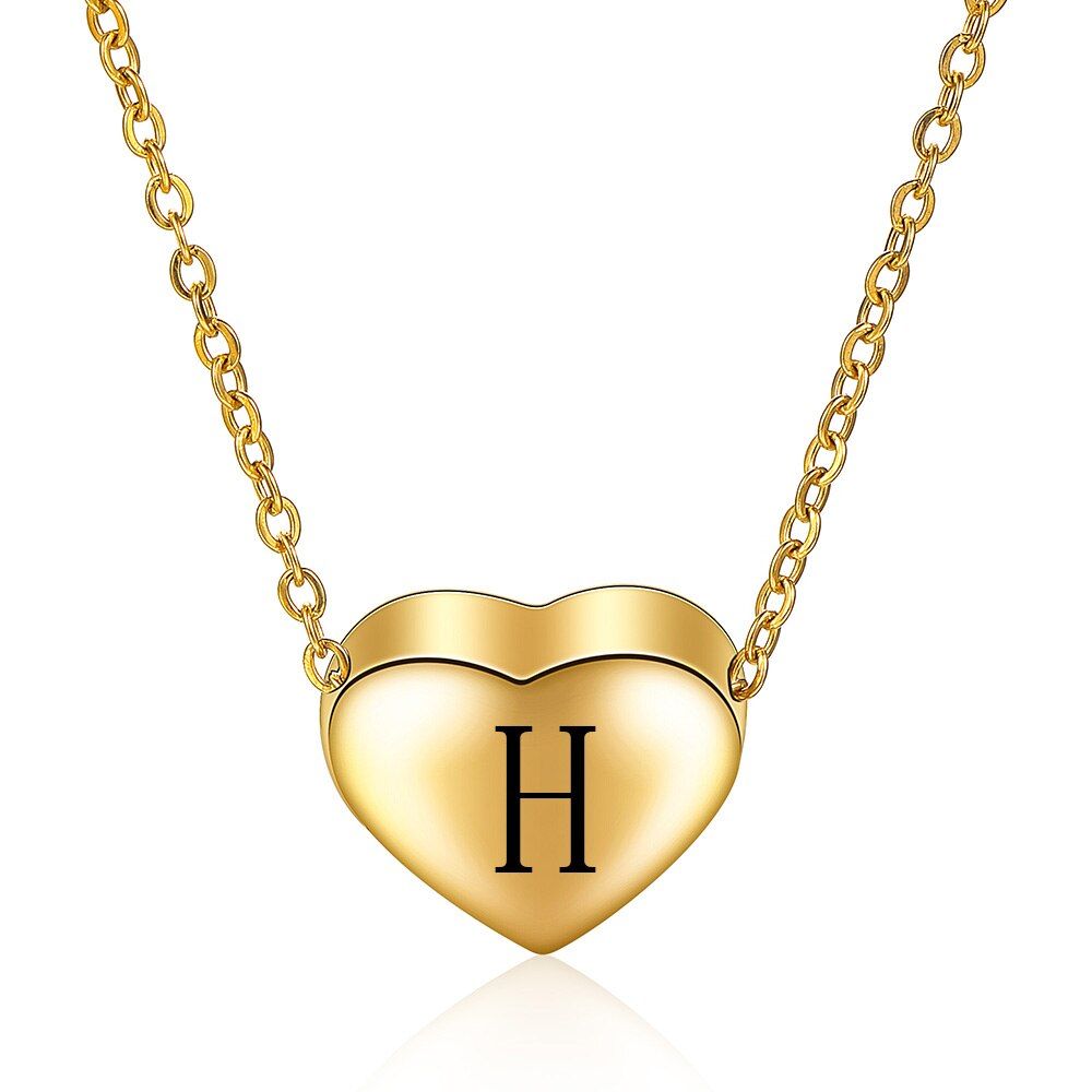 Fashion Stainless Steel Heart Pendant Necklace For Women Girls Child Kids Jewelry Gold Color Initial Alphabet Necklaces