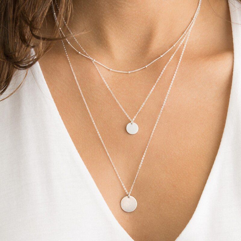 eManco layered chains long necklace women gold color link chain necklace pendant choker necklace for women fashion jewlery