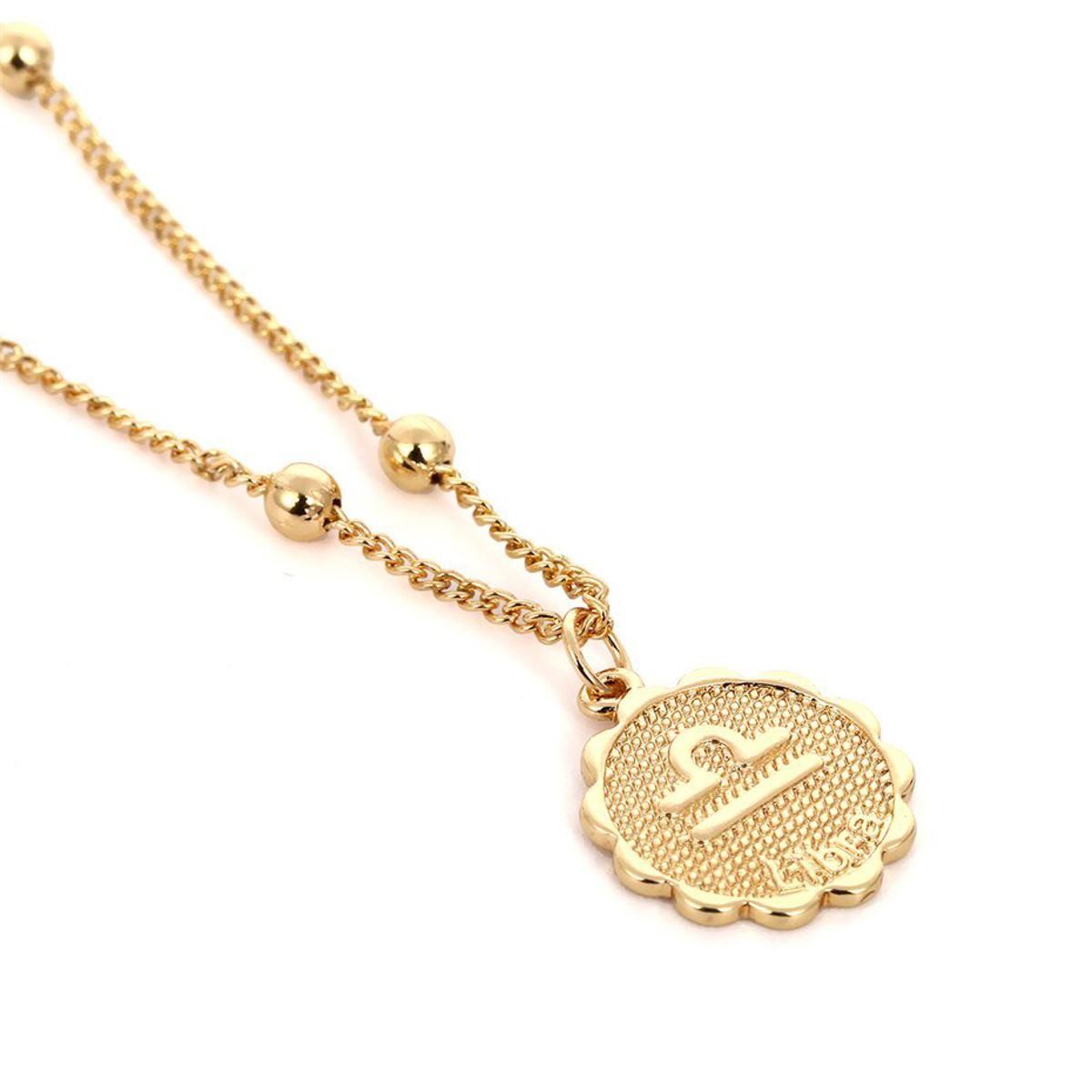 IngeSight.Z Vintage Simple Twelve Constellations Carved Coin Choker Necklace Statement Copper Leo Pendant Necklace Women Jewelry