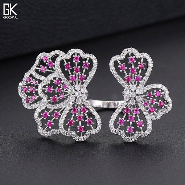 GODKI Trendy Luxury Bowknot Cubic Zircon Crystal CZ Engagement Finger Rings For Women Wedding DUBAI Bridal Ring Dropship