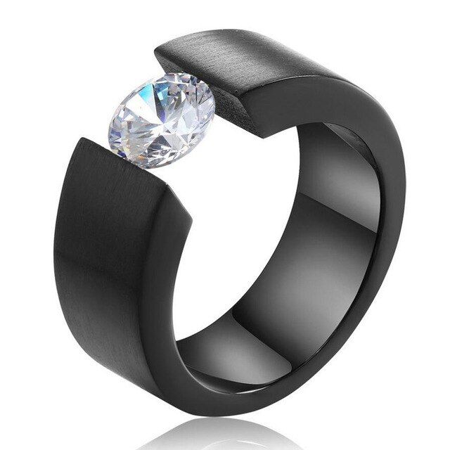 Fashion Crystal Zircon Jewelry Two Color Plated Ring Classic 316L Stainless Steel Rings For Women Men
