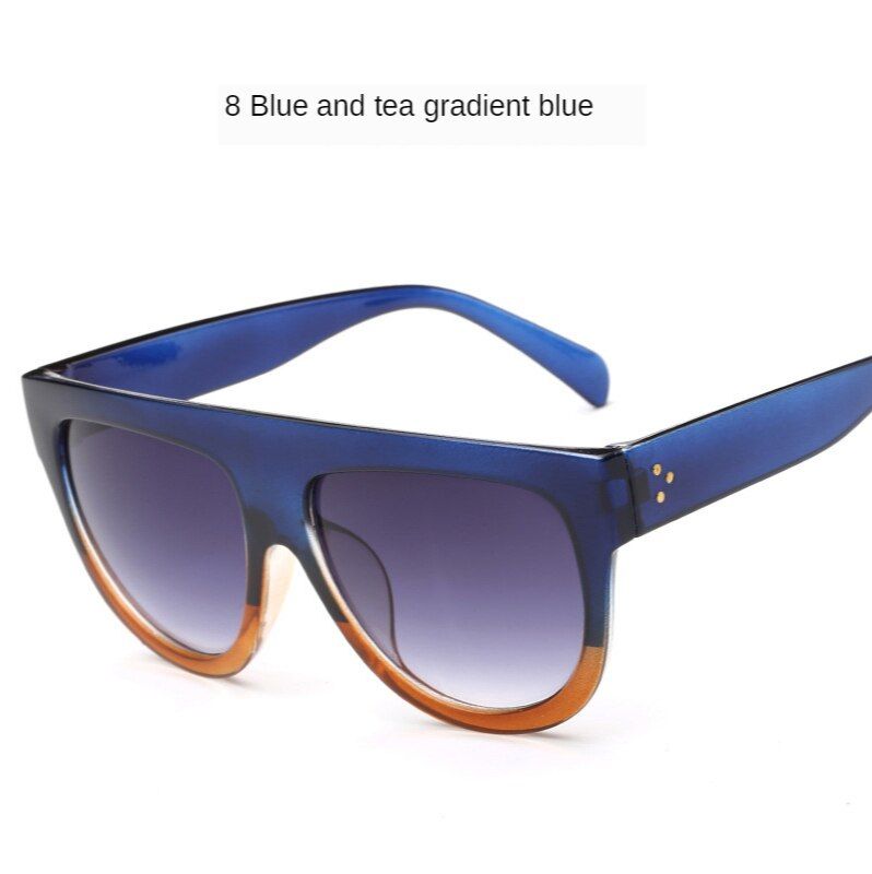 blue on teaOval Women Sunglasses 2020 Fashion Big Flat Top Half Round Frame Shield Sun Glasses Leopard Black Color Women Shades