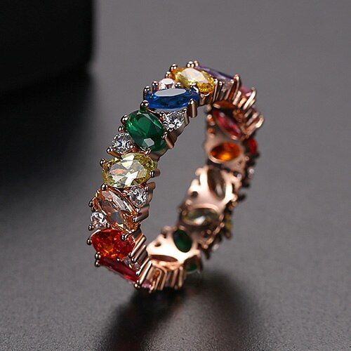 se Gold Color Ring Multicolor Cubic Zirconia Baguette Rings For Women Men Trendy Stone Ring Wedding Band Jewelry Party