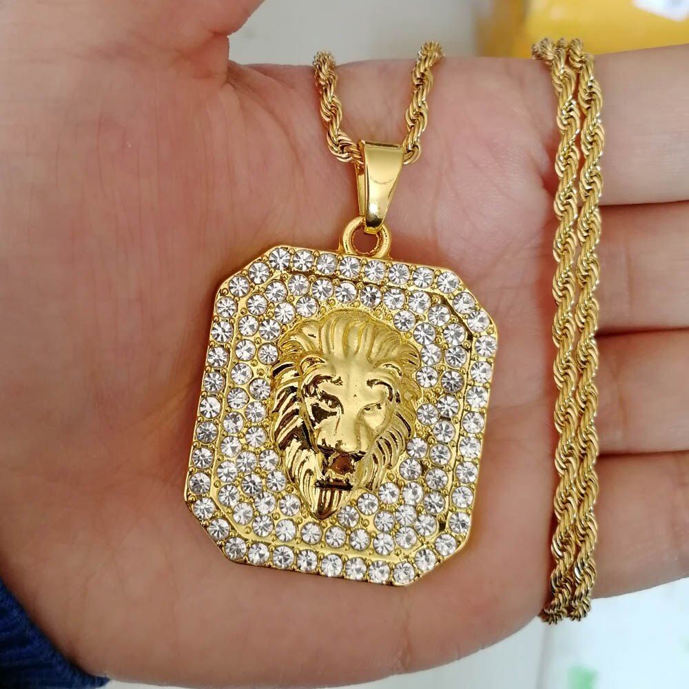 Bling bling lion head pendants Hip hop men iced out Necklaces N008