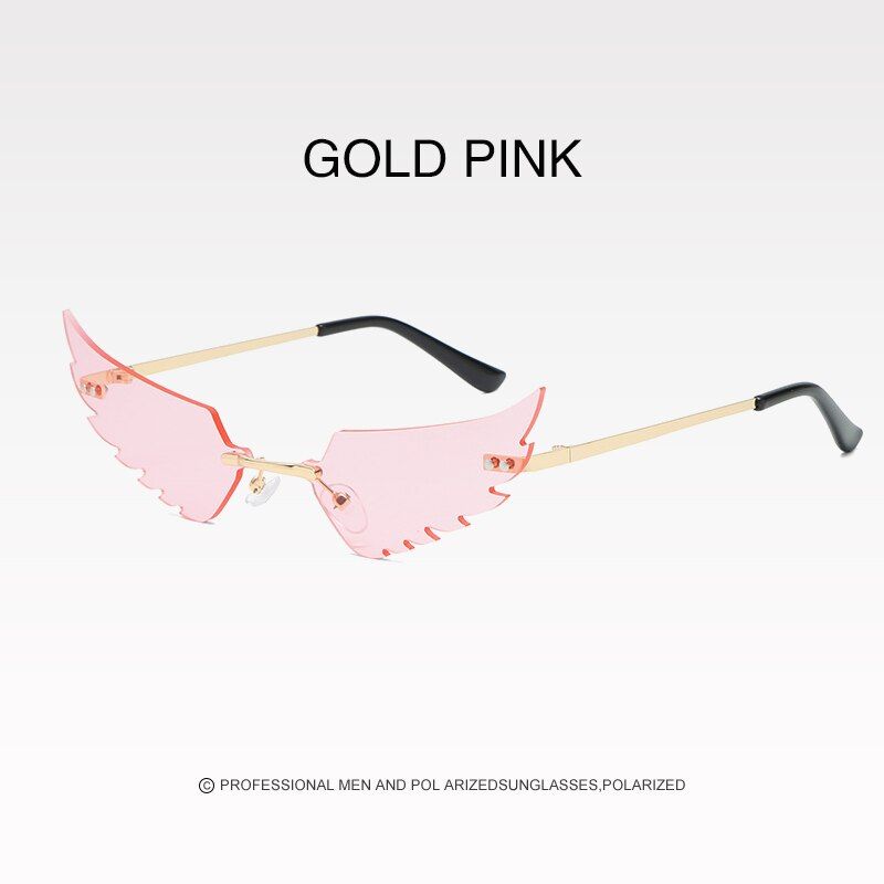 Color 04Luxury Fashion Fire Flame Sunglasses Women Rimless Wave Sun Glasses Metal Shades For Vintage Women Mirror Eyewear Bat flame