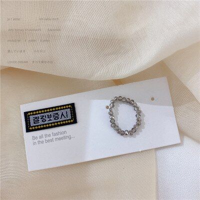 HUANZHI New Vintage Sweet Rainbow Colour Transparent Crystal Beads Elastic Rope Finger Rings for Women Girl Party Jewellery