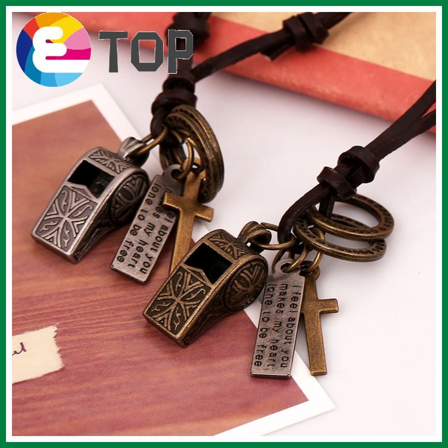 European And American Jewelry Retro Cowhide Necklace Simple Adjustable Whistle Shape Long Sweater Chain