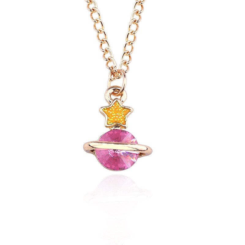 Fashion Space Planet Astronaut Necklace Cartoon Planet Rocket Spacecraft Pendant Metal Necklace Men and Women Daily Jewelry